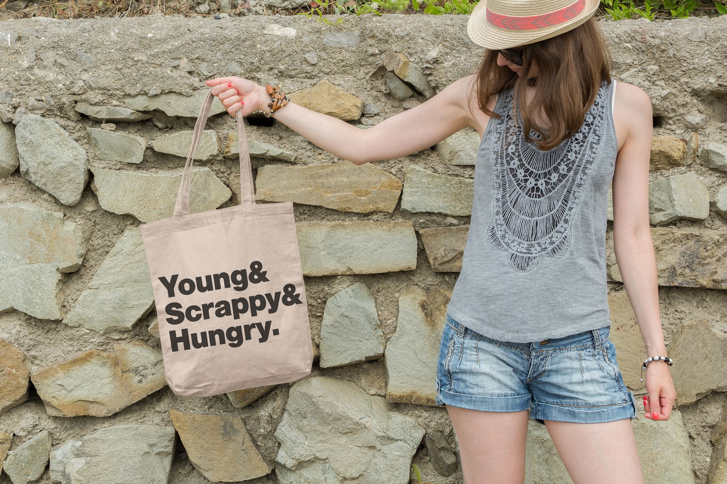Young Scrappy & Hungry Tote, 100% Cotton Hamilton Tote, Grocery Tote, Book Tote