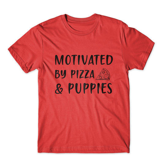 Motivated By Pizza & Puppies T-Shirt 100% Cotton Premium Tee