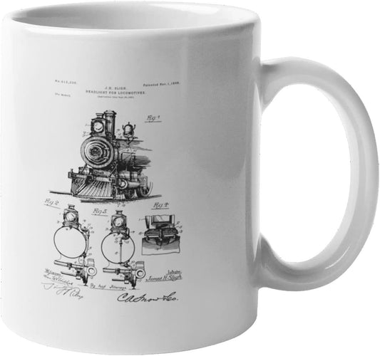 Train Patent Art Coffee Mug - Funny and Giftable 11oz Ceramic Coffee Cup