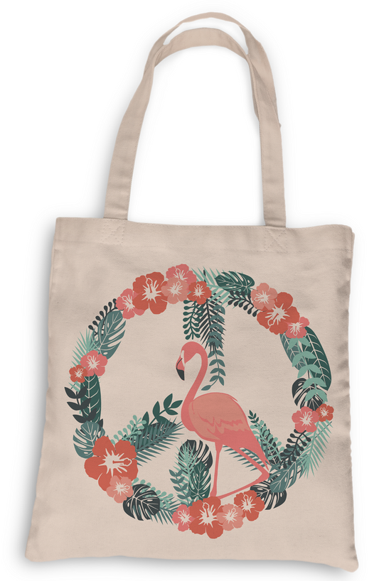 Flamingo Peace Tote, Grocery Tote, Book Tote, Office Tote, 100% Cotton Fun Tote