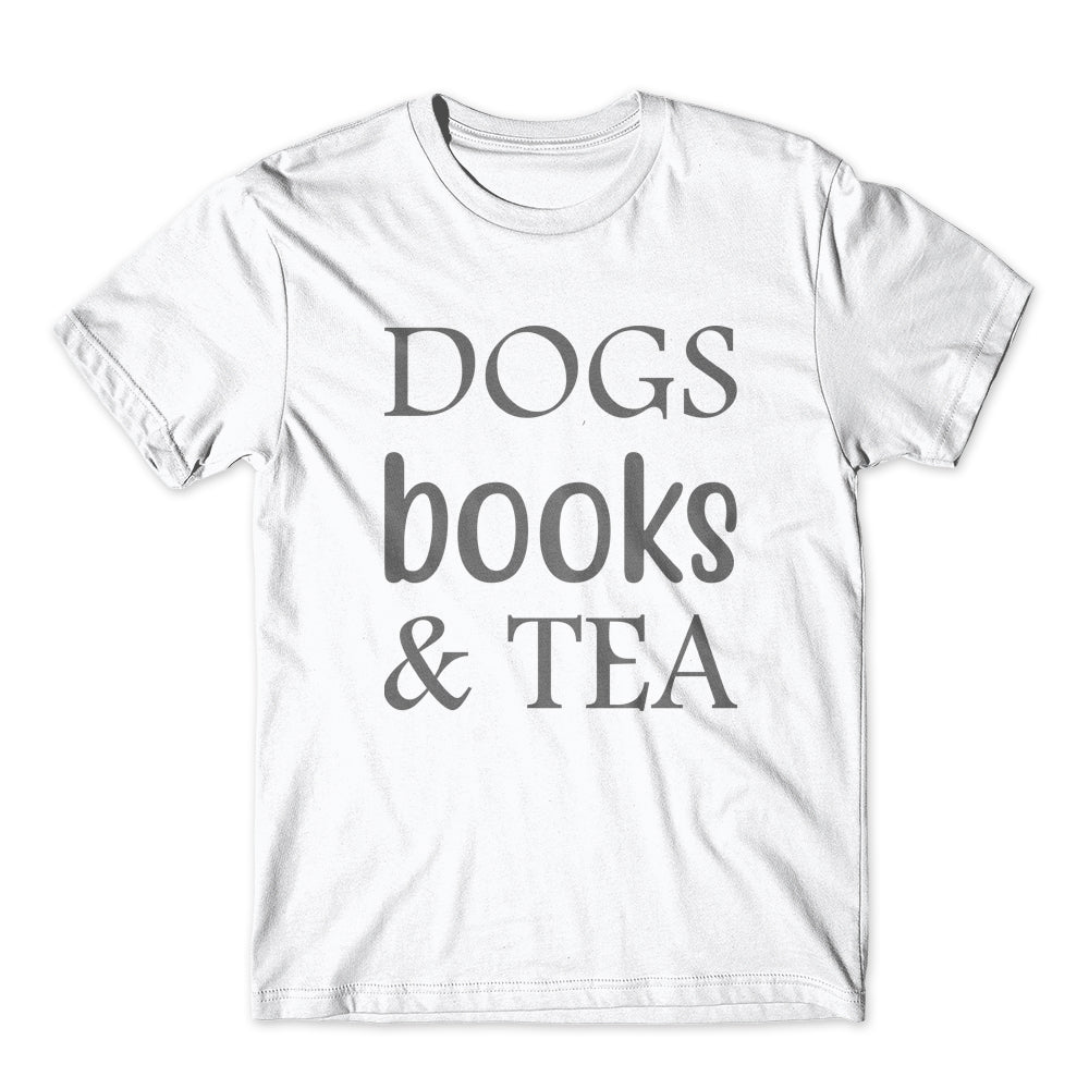 Dogs Books And Tea T-Shirt 100% Cotton Premium Tee