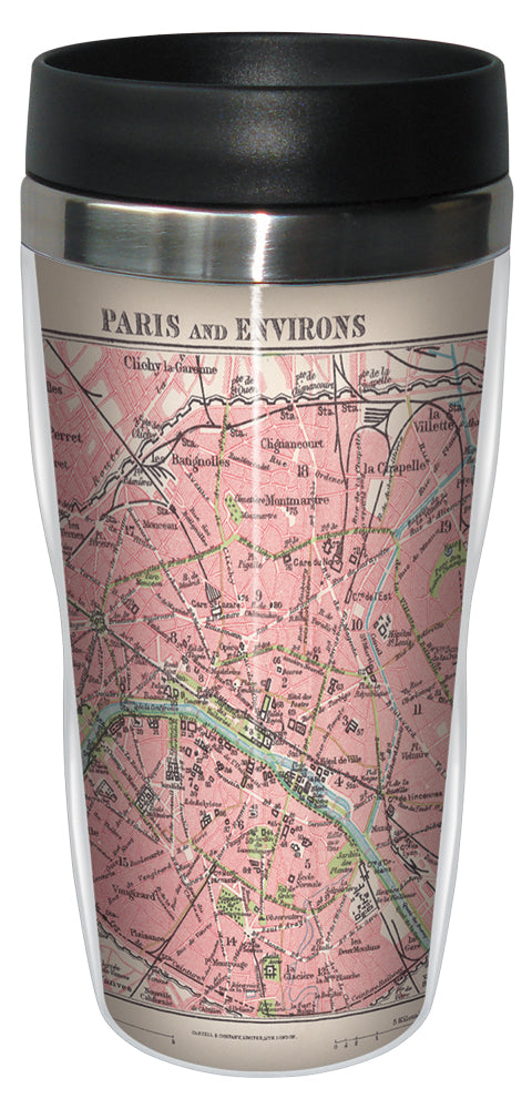 Paris Vintage Map 16 Ounce Travel Mug