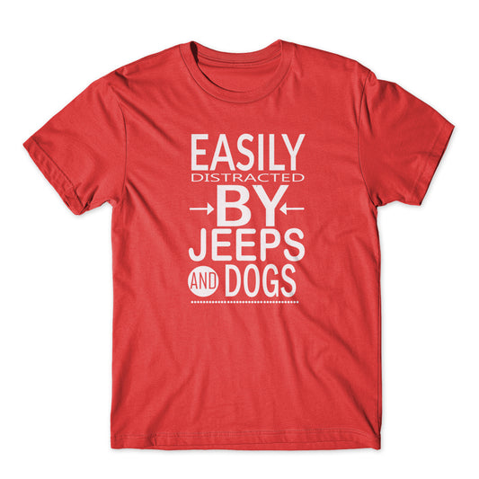 Easily Distracted By Jeeps & Dogs T-Shirt 100% Cotton Premium Tee