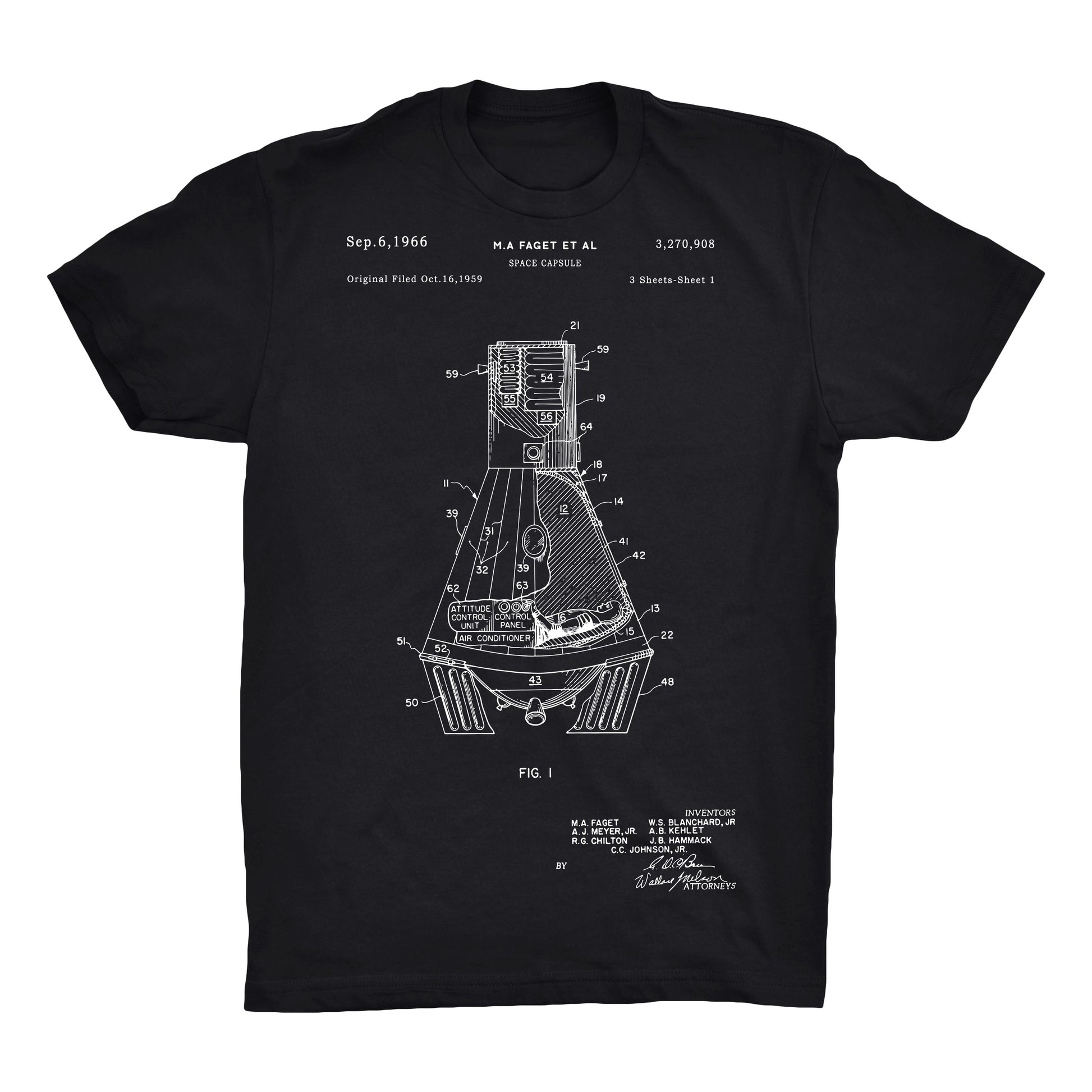 Mercury Space Capsule Patent 100% Cotton Premium T-Shirt