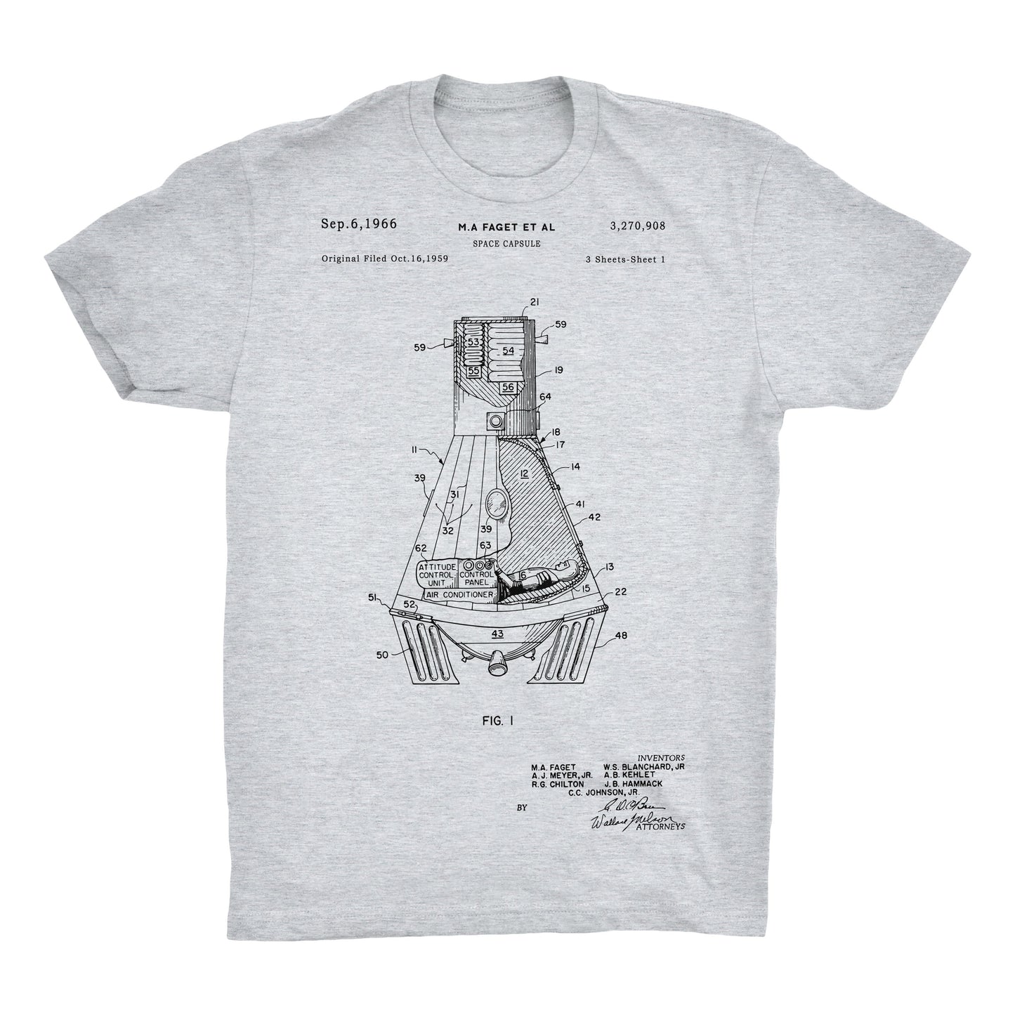 Mercury Space Capsule Patent 100% Cotton Premium T-Shirt