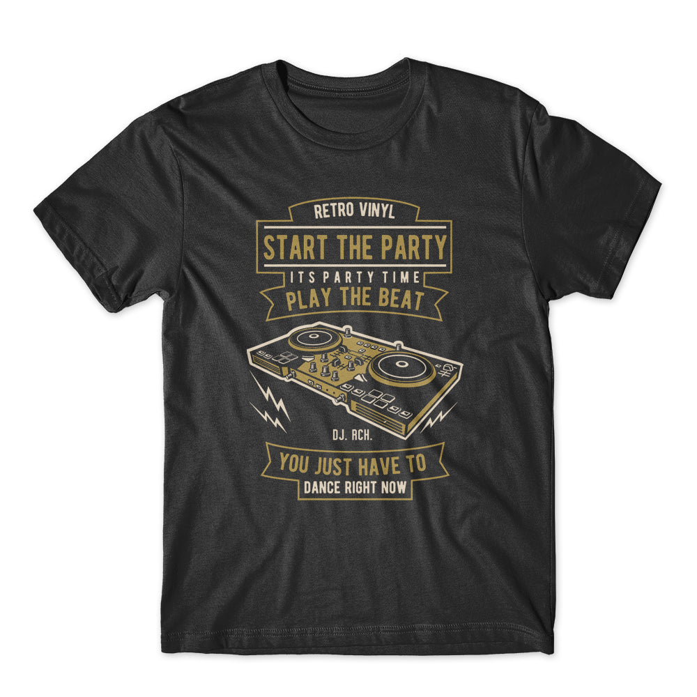 Retro Vinyl Start The Party T-Shirt 100% Cotton Premium Tee NEW