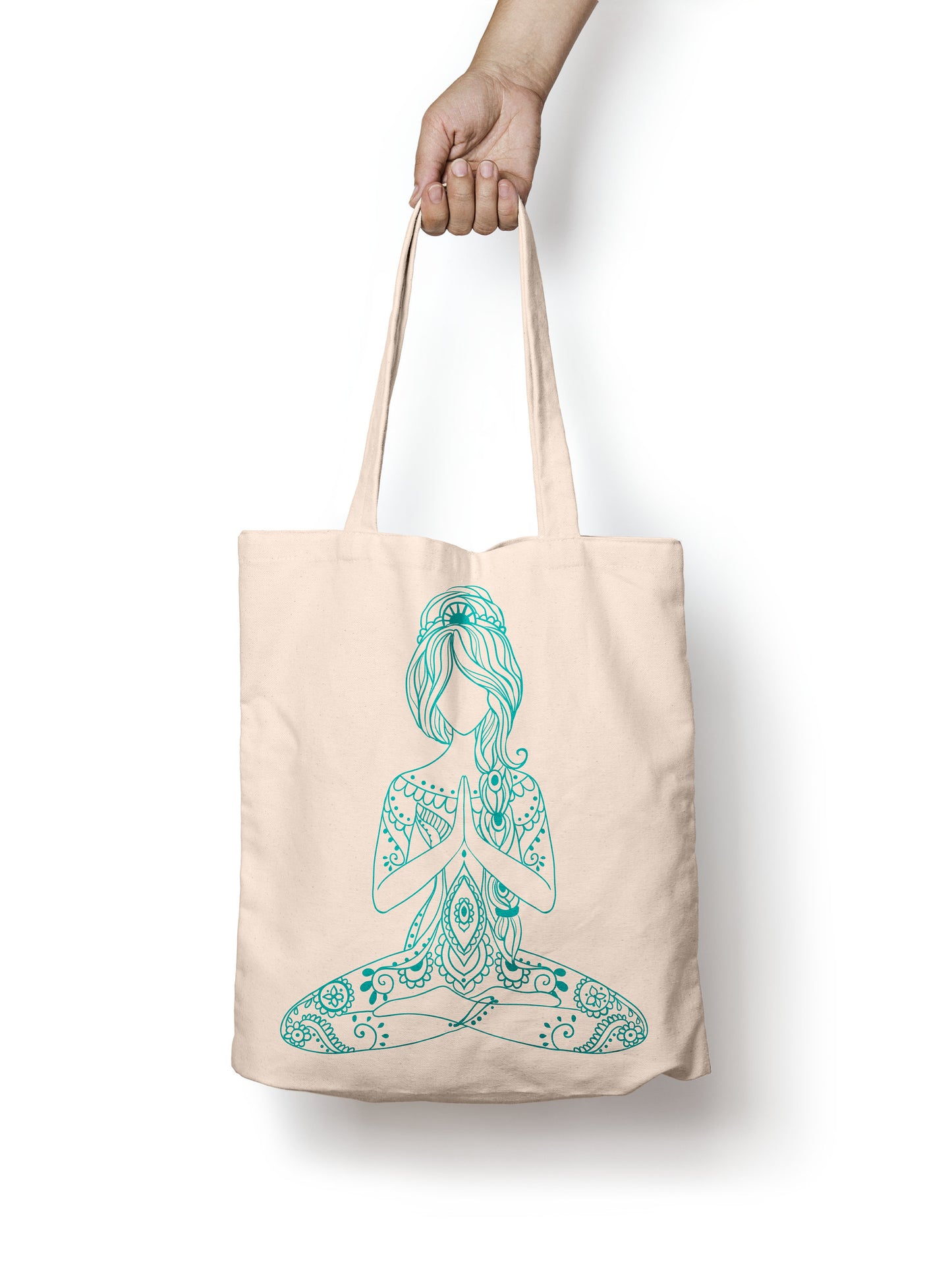 Yoga Namaste Tote 100% Cotton Fun Grocery Tote, Book Tote, Office Tote. Premium Cotton Canvas 15.5" by 19.5 " with 5" Gusset on bottom