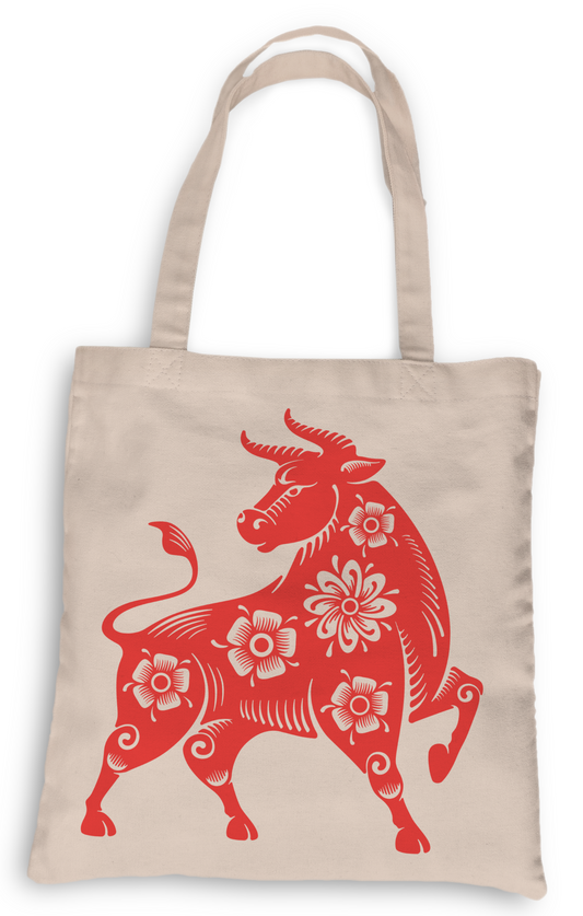 Year of the Ox Tote, Grocery Tote, Book Tote, Office Tote, 100% Cotton Fun Tote
