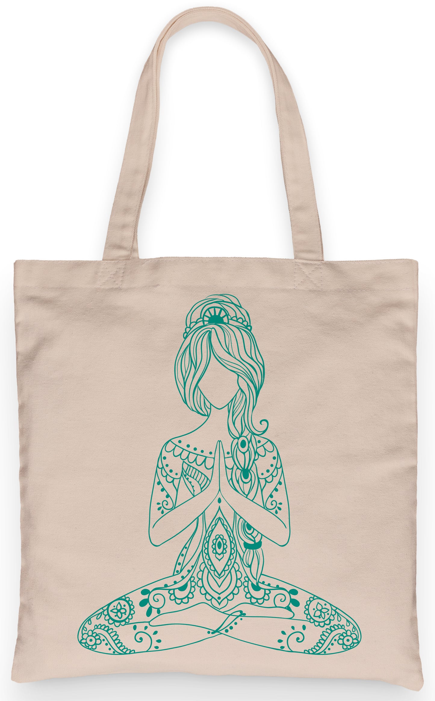 Yoga Namaste Tote 100% Cotton Fun Grocery Tote, Book Tote, Office Tote. Premium Cotton Canvas 15.5" by 19.5 " with 5" Gusset on bottom