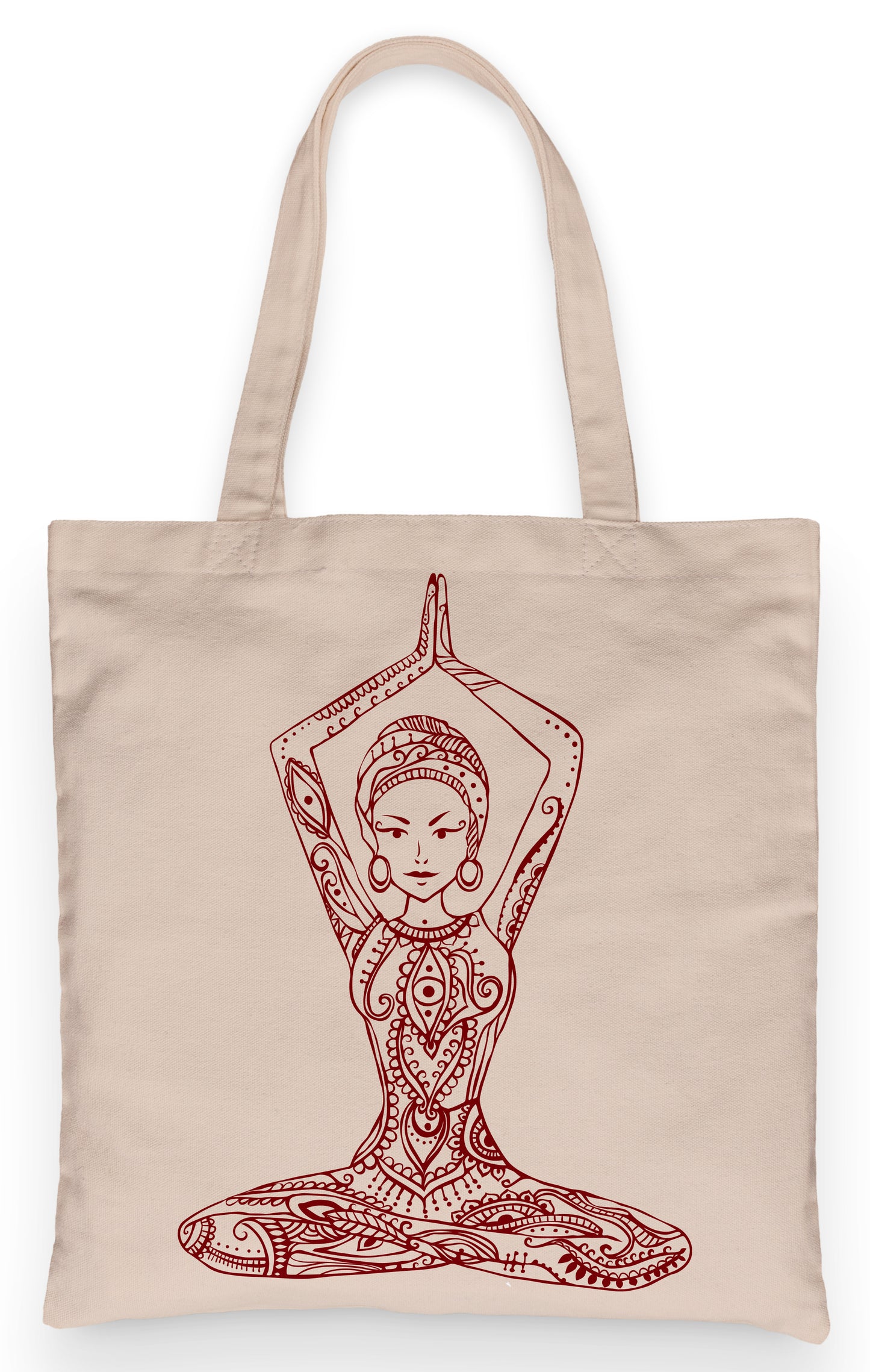 Yoga  Bodhi Tote 100% Cotton Fun Grocery Tote, Book Tote, Office Tote. Premium Cotton Canvas 15.5" by 19.5 " with 5" Gusset on bottom