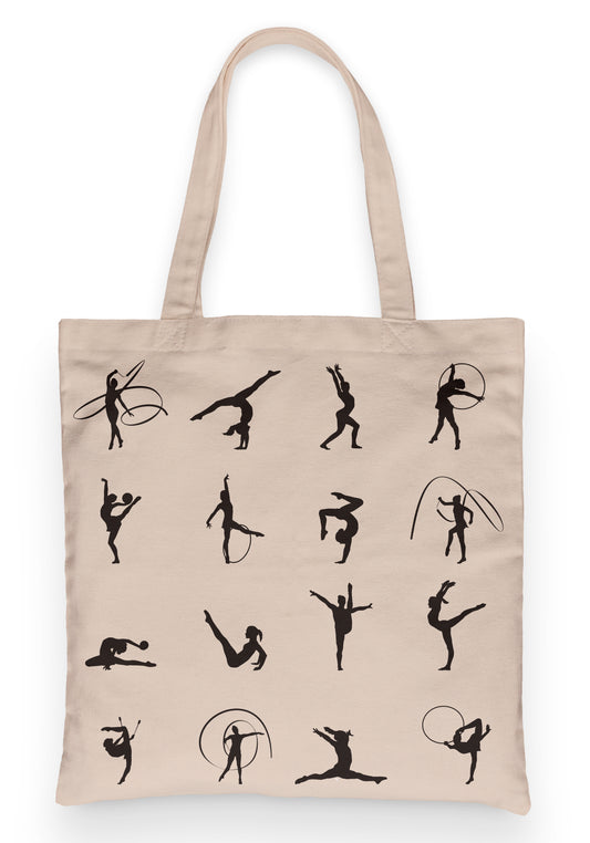 Gymnastics Tote 100% Cotton Fun Grocery Tote, Book Tote, Office Tote. Premium Cotton Canvas 15.5" by 19.5 " with 5" Gusset on bottom